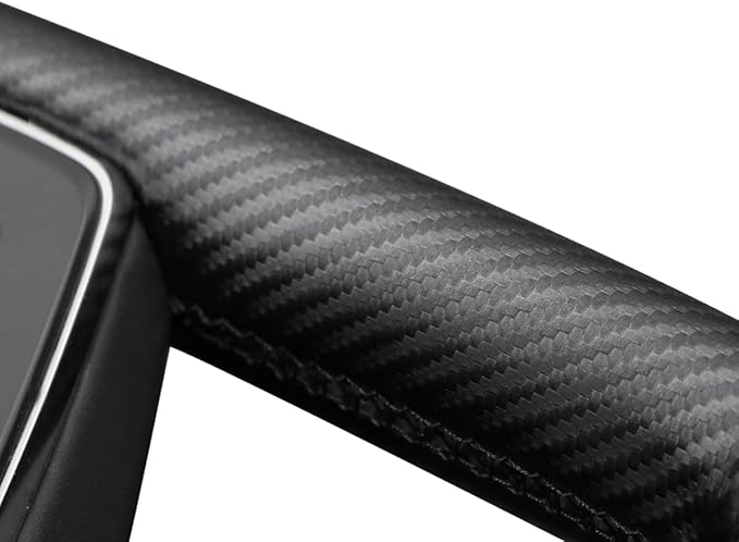 MEWANT DIY Grey Genuine Leather Black Matte PU Carbon Fiber Steering Wheel Wrap for Tesla Model S Plaid Yoke Model X