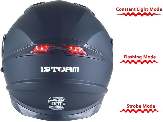 1Storm New Motorcycle Bike Modular Full Face Helmet Dual Visor Sun Shield with Rechargable LED Tail Light: Modular901 Matt Carbon Fiber Black