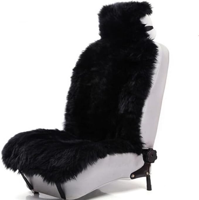 Winter Warm Authentic Australia Sheepskin Car Seat Cover Luxury Long Wool Front Seat Cover Fits Most Car, Truck, SUV, or Van (Black)