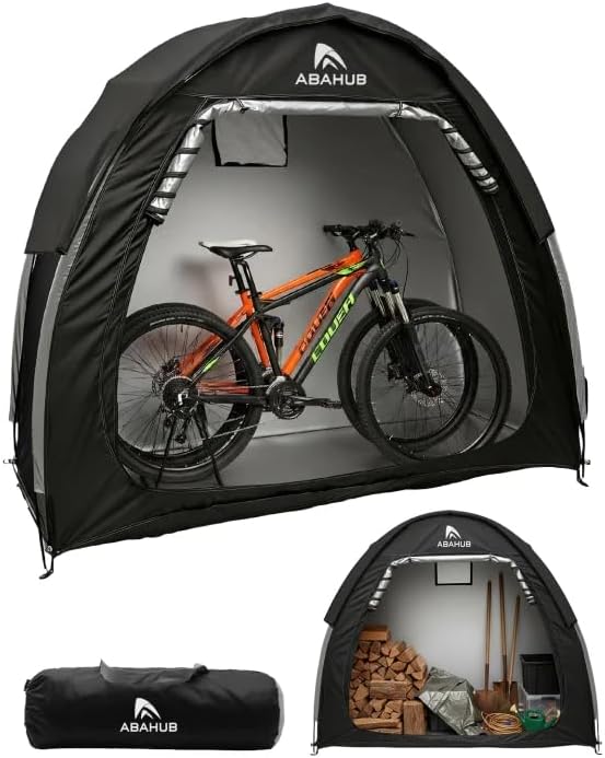 Abahub Portable Bike Storage Shed Tent, Outdoor Silver-Coated Bicycle Shelter with Rain Cover, PU4000 Waterproof 210D Oxford Fabric