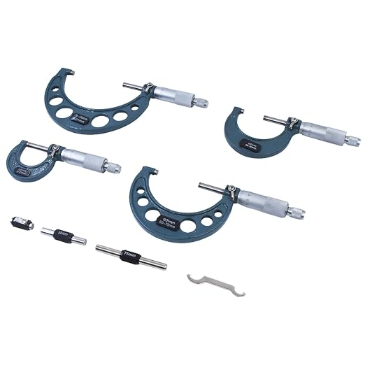 4-Pack Outside Micrometer Set 0-4In Precision Machinist Tools W/Carbide Tips and Ratchet Stop