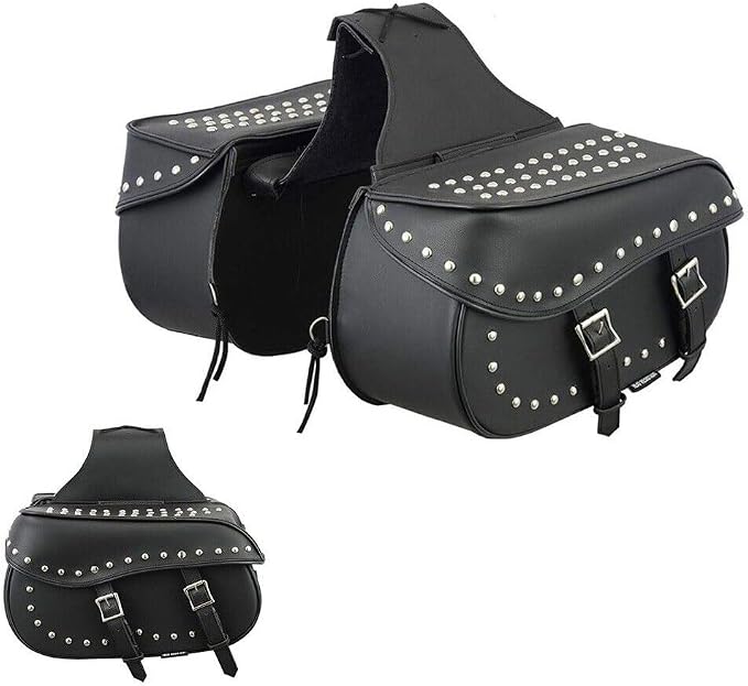 Motorcycle Saddle Bag, Waterproof Leather with Side Pockets Rear Seat Bag Gear Storage Luggage for Touring Motorbike (SB-5050 Black)