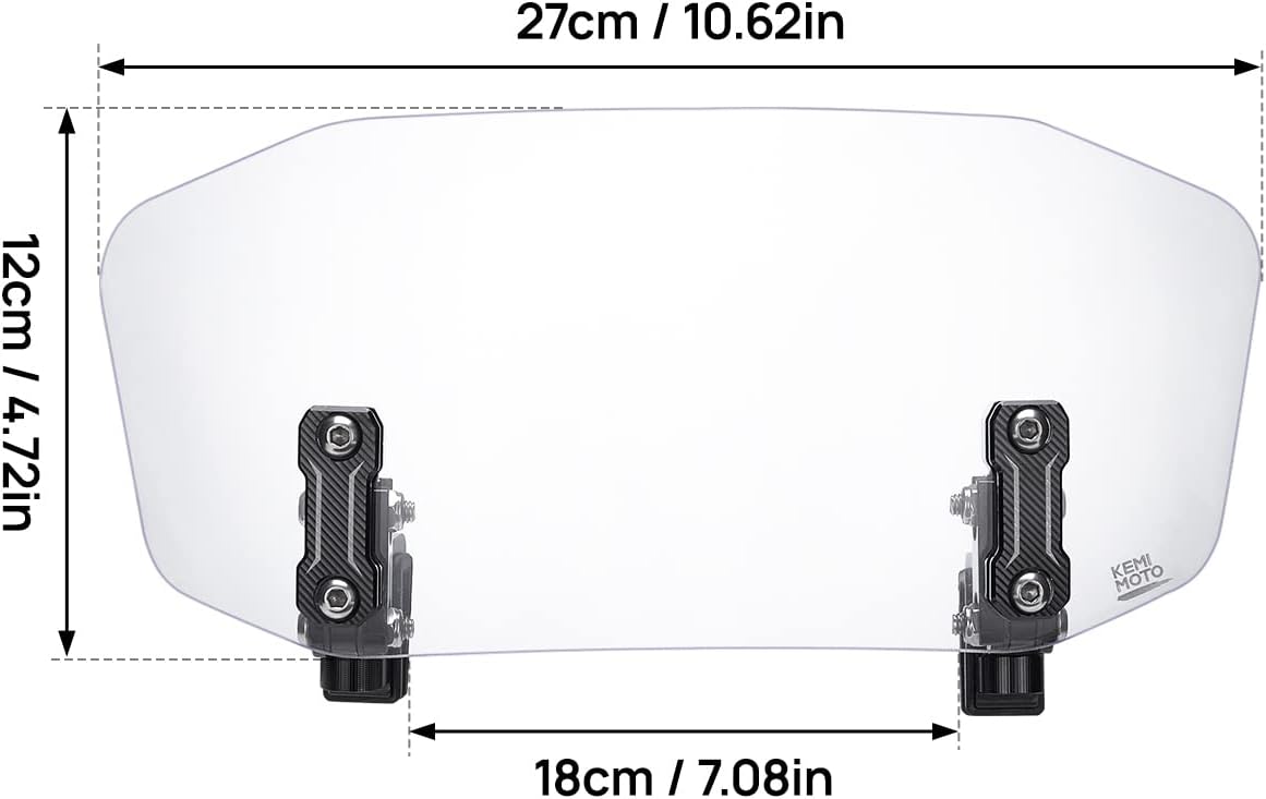 KEMIMOTO Motorcycle Windshield Upgraded Aluminum Metal Heightened Windshield Extension Spoiler Clip Universal Adjustable Extension Clips Clear