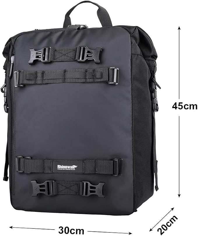 Rhinowalk Motorcycle Tail Bag 30L Waterproof Motor Pannier Travel Luggage Motorbike Rear Rack Trunk Storage Professional Accessories-Black