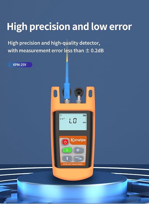 FTTH Fiber Optic Power Meter 7 Wavelengths KPM-25V OPM -70~+10dBm & LED Light & Independent VFL Function Test Distance 5-8km5-8km Accuracy: +0.2dB