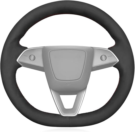 MEWANT Hand Stitched Matte Carbon Fiber&PU Leather Steering Wheel Cover Wrap for Tesla Model 3 Highland 2023 2024 2025 Steering Wheel Accessories