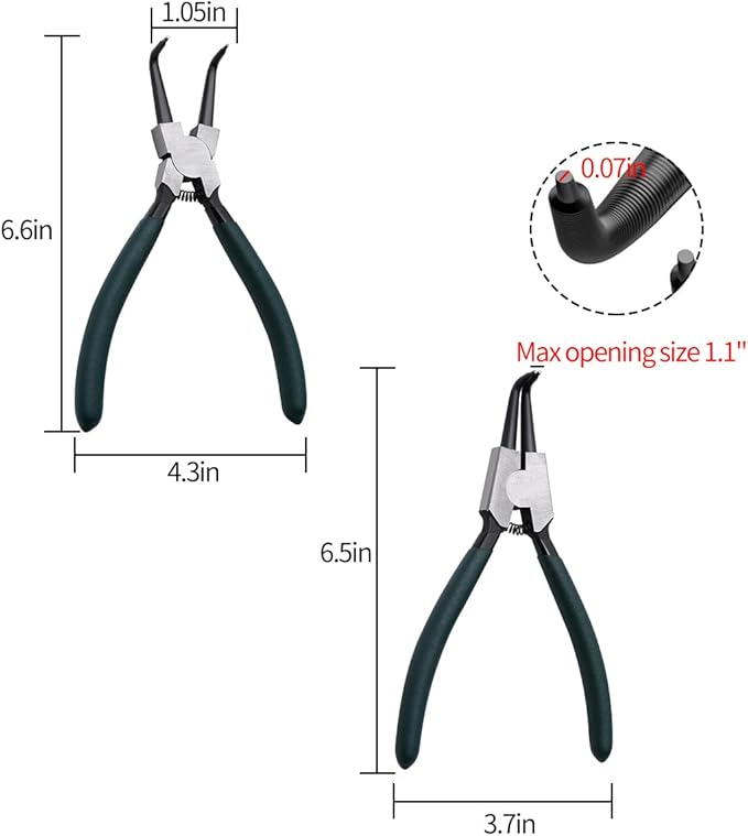 Snap Ring Pliers Set, 2pcs 7" Internal/External Circlip Pliers Kit with Bent Jaw, Heavy Duty Precision Spring Loaded Pliers for Ring Remover Retaining and Remove Hoses, Gaskets