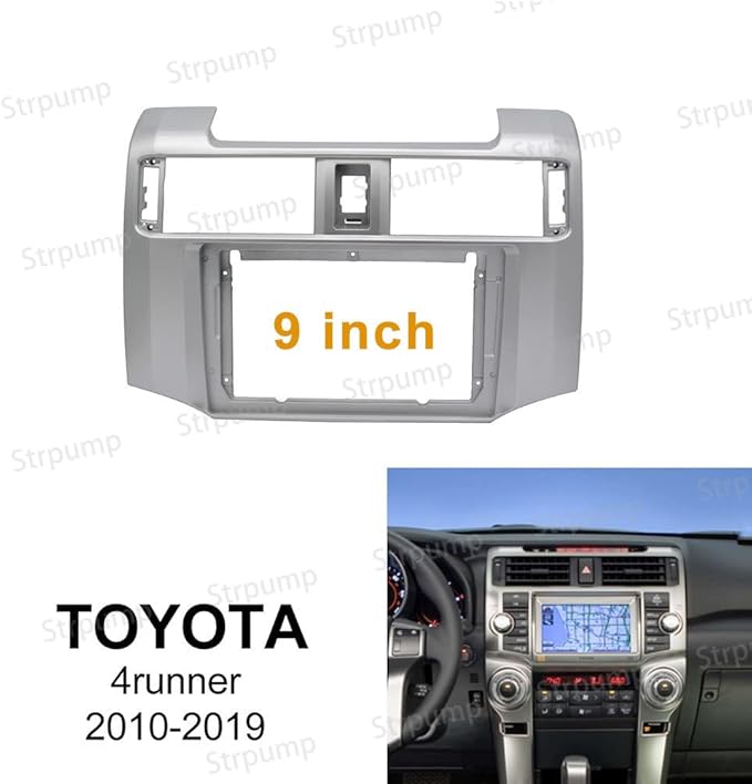 9'' Car Radio Stereo Dash Frame Fascia Bezel Panel Compatible for Toyota 4 Runner 2010 11 12 13 14 15 16 17 18 19 Install Mount Kit Silver