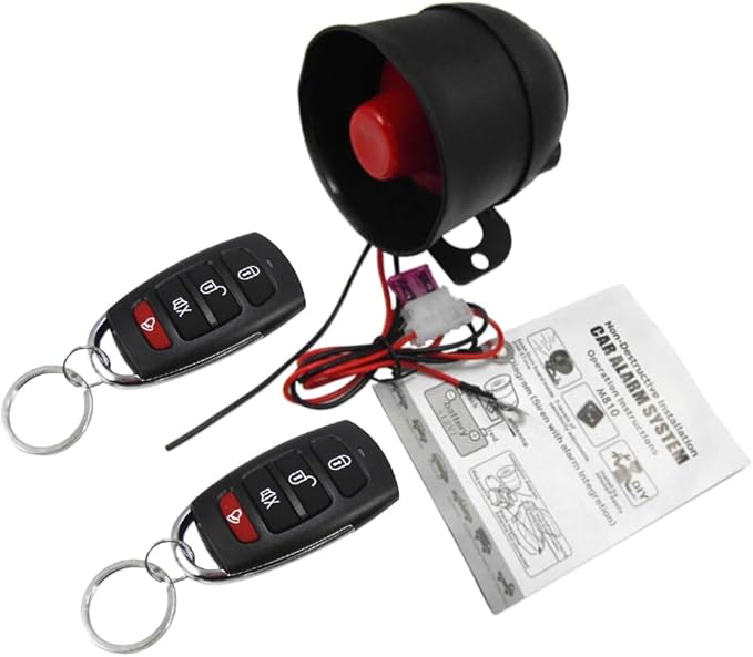 Riloer Vehicle Security Protection System with 2 Remote Controls, Universal 12V Car Alarm Device System, Anti-Theft Device Car Horn Siren Alarm