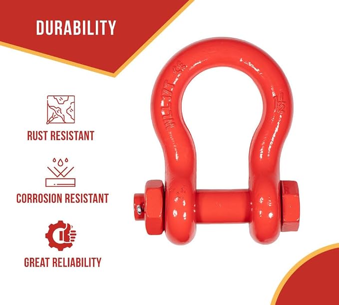 Mytee Products 4 Pack 1-1/2" Anchor Shackle Forged Carbon Steel w/Safety Screw Pin Load Limit 34,000 lbs, Double Rust Protection Heavy Duty D Ring Bolt Type Shackle for Towing, Rigging
