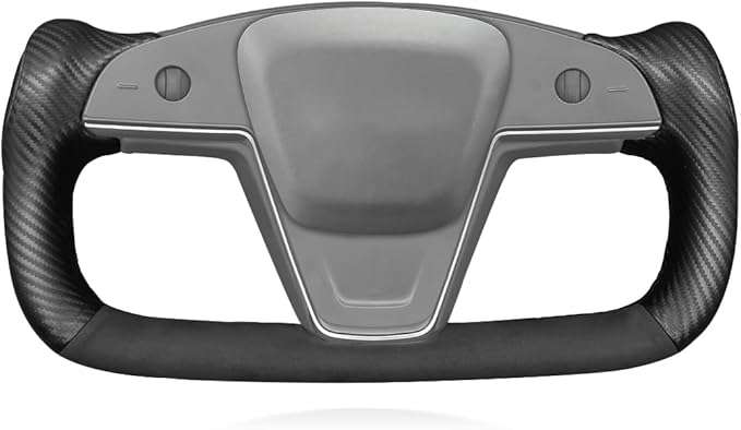 MEWANT DIY Black Suede Matte PU Carbon Fiber Steering Wheel Wrap for Tesla Model S Yoke 2021-2023 Model X 2021-2023