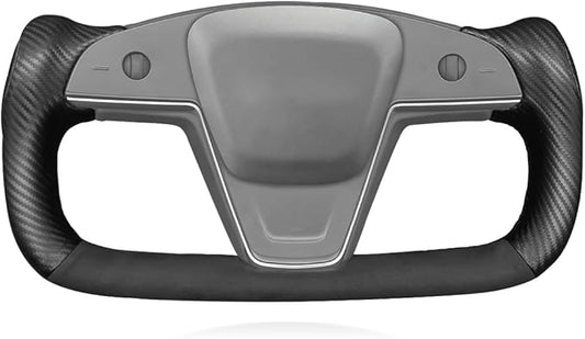 MEWANT DIY Black Suede Matte PU Carbon Fiber Steering Wheel Wrap for Tesla Model S Yoke 2021-2023 Model X 2021-2023