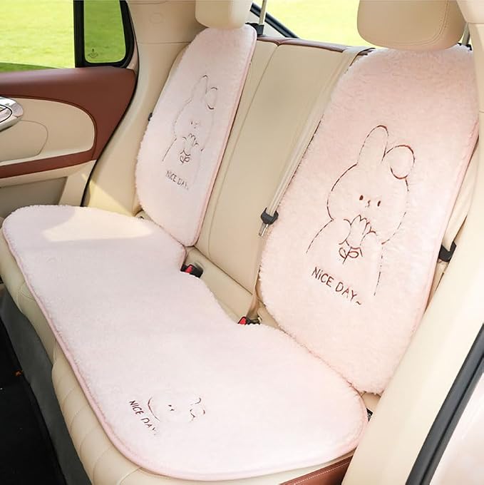 acdiac Universal Cute Bunny/Bear Car Seat Cover Cushion Fuzzy Cozy Cartoon Auto seat Pads (Bunny, 7pcs/seat)