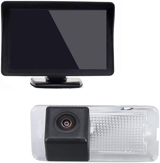 Vehicle License Plate Backup Camera,Night Vision Car Rear View Reverse Camera+4.3" LCD Monitor Replacement for Fiat Abrath 500 595 695 500C 595C 695C Rockstar Cabrio Convertible E-Sport (No.7301)