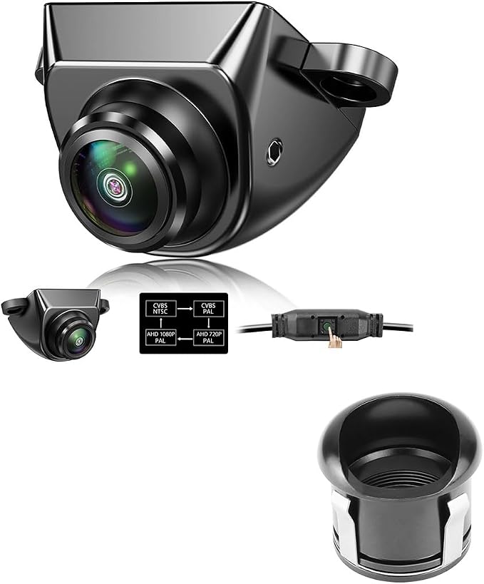Car AHD1080P Backup Reverse Rear/Front/Side View Camera with Switch Button + Flush Hidden Mounting Metal Holder