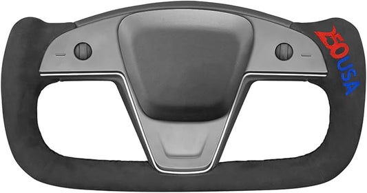 MEWANT 250th Anniversary Limited Edition Steering Wheel Cover for Tesla Model S/X 2021-2023 Commemorative 1776-2026 Embroidery Hand-Stitched Black 9040 Athsuede Wrap