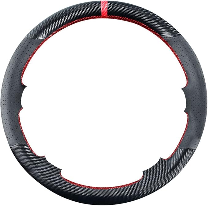 DIY Stitching Carbon Fiber Steering Wheel Cover for Chevrolet Tahoe Suburban Avalanche Silverado Express Traverse Black 15 inches Leather Interior (Fit Original Leather Steering Wheel)