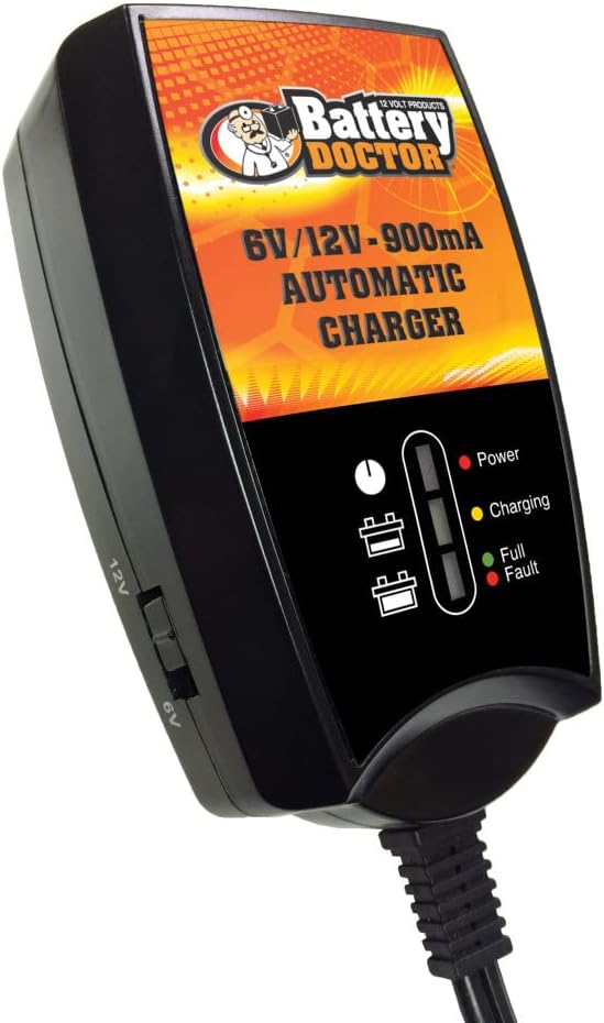WirthCo Battery Doctor 20026, 6/12 Volt 900mA Wall Mount Smart Battery Charger and Maintainer, Reverse Hook-Up Protection, CEC Certified