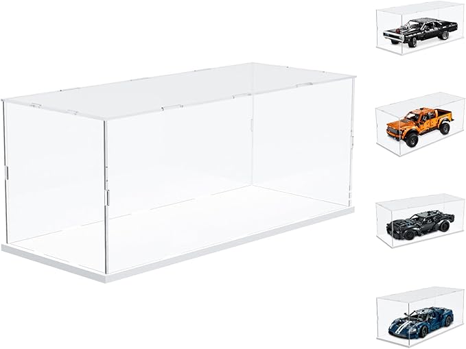 Choowin Acrylic Display Case for Lego Car Dodge Charger Batmobile Jazz Quartet - Thickened Clear Acrylic Display Box for Collectibles - Dustproof, Assemble, White Base