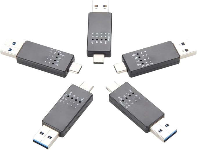USB 10G Tester USB Type C 3.1/3.0/2.0 Hub Speed Voltage Test Tool Detection Trigger USB Port Analyzer with LED for Port Functionality QC Inspection (5PCS)