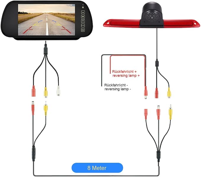 1280 * 720 Pixel Third Roof Brake Lamp Car Backup Camera Replacement for Mercedes Benz W906 W907 W910 316 CDI Sprinter Viano Vito Transit Ducato VW Crafter T5 Master Reverse Parking+7" Reverse Mirror