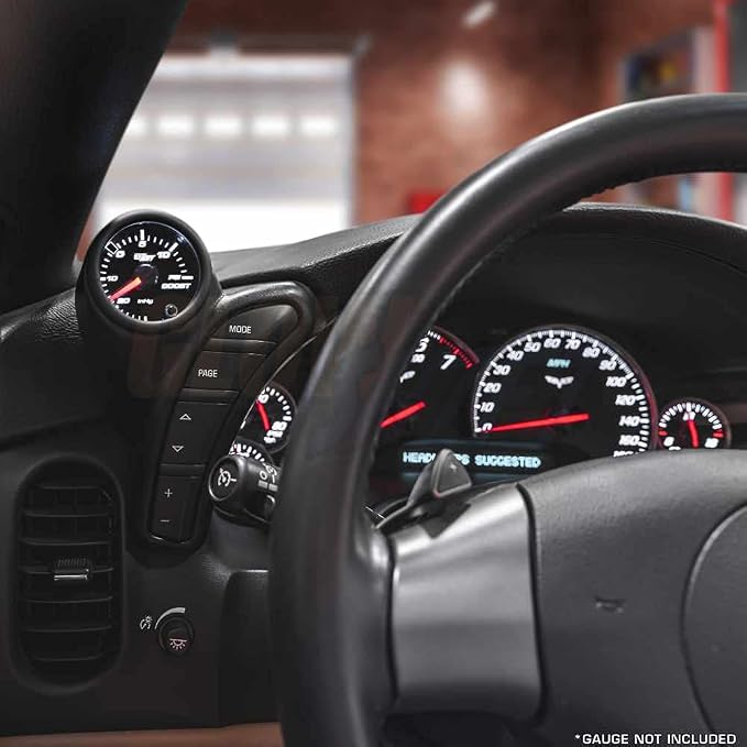 GlowShift Black Single Dashboard Gauge Pod Compatible with Chevy Corvette 2005-2013 - ABS Plastic - Mounts (1) 2-1/16" (52mm) Gauge to Vehicle's Dash - Left Side Heads-Up Display Cutout