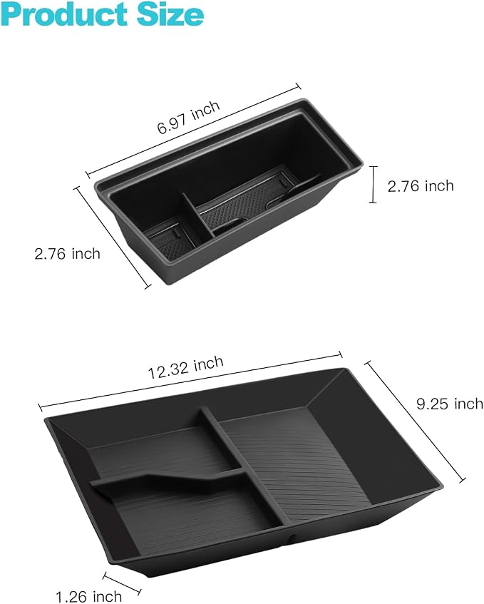 CDEFG 2Pcs for 2024 2025 2026 Atlas Center Console Organizer Tray for 2024-2026 VW Atlas (SEL, R-Line, SE) Accessories Lower Console Front Armrest Storage Box(Not for Atlas Cross Sport)