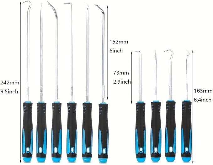 Professional 10-Piece Automotive Hook and Pick Set for Oil Seal, O-Ring, Gasket Removal - Car Repair Tool Kit for Mechanics, Auto Body Dent Puller, Engine Repair & Maintenance (Blue)