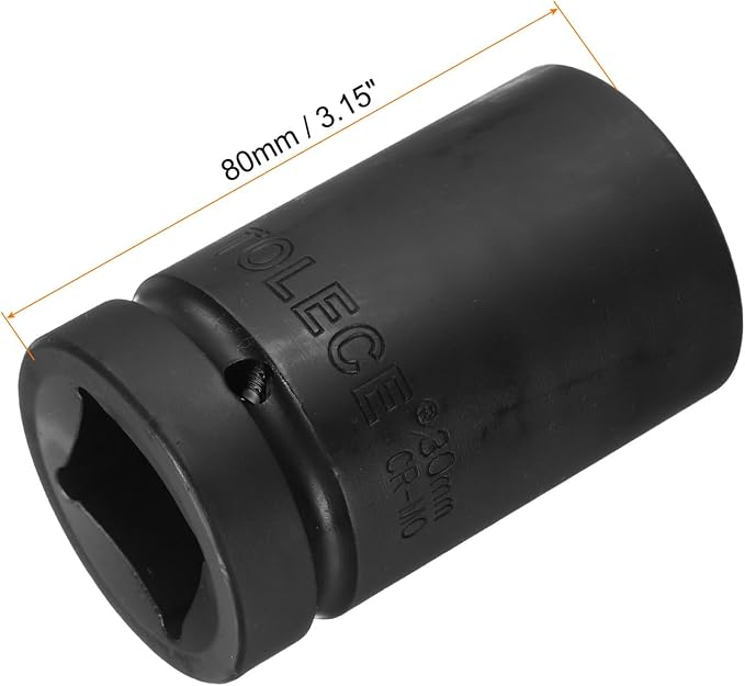 uxcell 1" Drive 30mm 12-Point Impact Socket, CR-MO Steel 80mm Length, Standard Metric Sizes