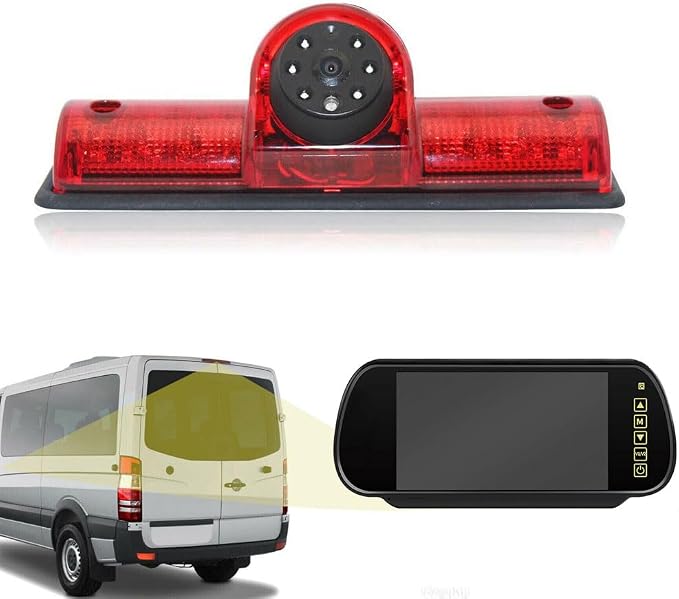 1280*720 pixels 1000 TV lines Third Roof Brake Lamp Car Backup Camera Replacement for Nissan NV1500/2500/3500 S SV SL Cargo Vans Transporter 2011-2021 Reverse parking camera HD+7" inch TFT LCD Mirror