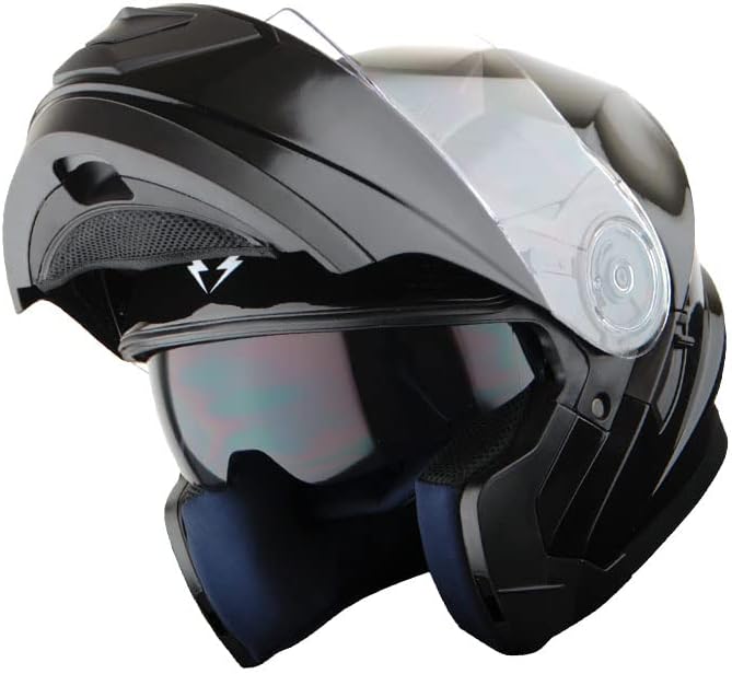 1Storm New Motorcycle Bike Modular Full Face Helmet Dual Visor Sun Shield: Glossy Black