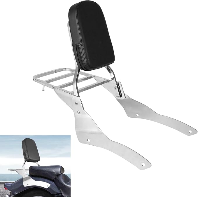 Chrome Passenger Backrest Sissy Bar with Luggage Rack Compatible With For Yamaha Vstar 400 650 Dragstar 400 650 Classic 1998-2018 Detachable Sissy Bar Backrest