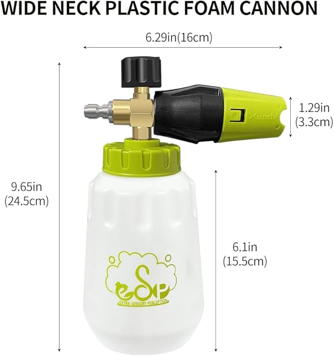 ESP Foam Cannon Snow Foam Lance with 1/4 Standard Quick Connector 4000psi 1 Liter Bottle Adjustable Professional Car Wash Pressure Power Jet Washer Quick Release Nozzle