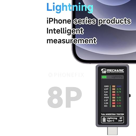 Type-C Lightning Interface Tail Insertion Detector Mechanic T-824, High Precision Digital Display Tester for Tail Plug Detection iPhone Mobile Phone Tablet Apple iPad Mac Android Phone