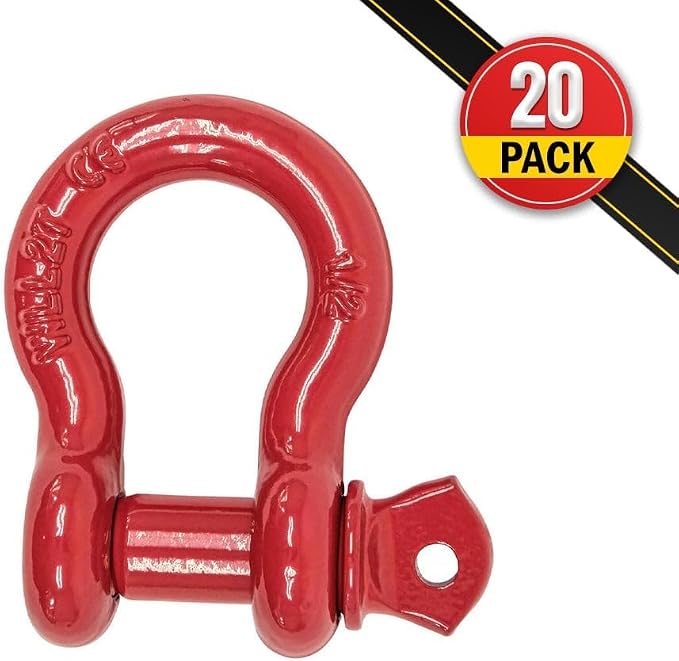 Mytee Products 1/2" Anchor Shackle Forged Carbon Steel w/Alloy Screw Pin WLL # 2.0 Tons (4,000 lbs) | Double Rust Protection Heavy Duty D Ring Shackle for Towing, Rigging & Vehicle Recovery (20 Pack)