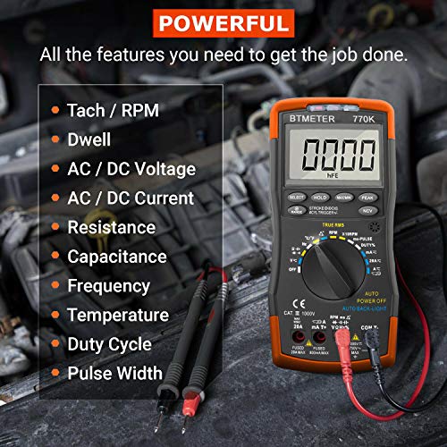 BTMETER BT-770K Automotive AC/DC Dwell Multimeter with RPM Indudctive Pick-up and AC/DC Current Clamp Adapter