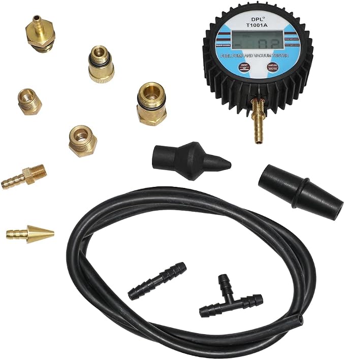 DPTOOL Vacuum Gauge Tester Multifunction Fuel Pump Catalytic Converter Muffler Carburetor Exhaust Back Pressure Tester Digital Display Gauge with Adapters and Hose