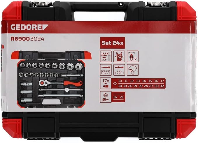 GEDORE RED Socket Set 1/2 size10-32mm 24pcs, 1/2 Zoll (R69003024)