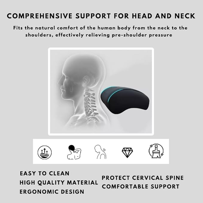 Car Headrest Neck Pillow Support Ergonomic, with Valve Stem Covers Accessory for Driving Seat Fatigue Relief Compatible with Model S X 3 Y & Cybertruck - 1 Piece