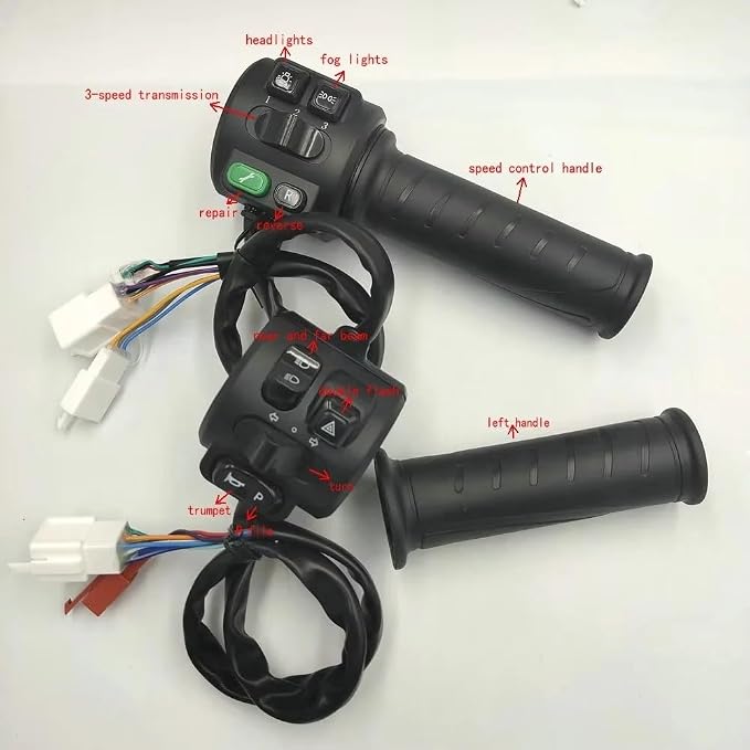 Fardriver Hall Type Twist Throttle Set,Three Speed/Reverse/Parking/Horn/Light Functions for Electric Motorcycle,Compatible with Fardriver Controller