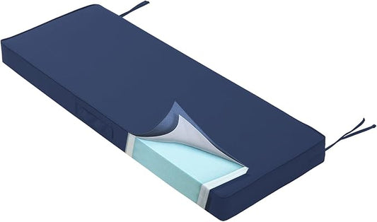 Outdoor Bench Cushion 4 inches Memory Foam Waterproof Patio Furniture Bench Cushion Porch Swing Cushion with Handle and Adjustable Strap, 36 x 18 Inch Navy
