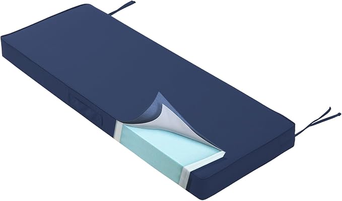 Outdoor Bench Cushion 48 x 18 x 4 Inch, Memory Foam Patio Bench Cushion for Outdoor Furniture Waterproof, Porch Swing Pad with Handle and Adjustable Strap, Navy