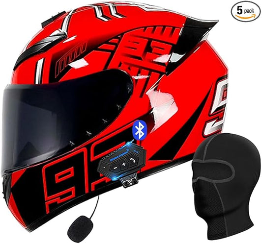 Motorcycle Bluetooth Full Face Helmet, Integrated Bluetooth Helmet, DOT/ECE Approved Full Face Flip Up Helmet, Multiple Vents Motorbike Helmet with Microphone for Adults 55-64CM
