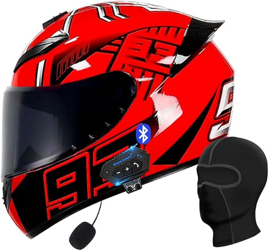 Motorcycle Bluetooth Full Face Helmet, Integrated Bluetooth Helmet, DOT/ECE Approved Full Face Flip Up Helmet, Multiple Vents Motorbike Helmet with Microphone for Adults 55-64CM