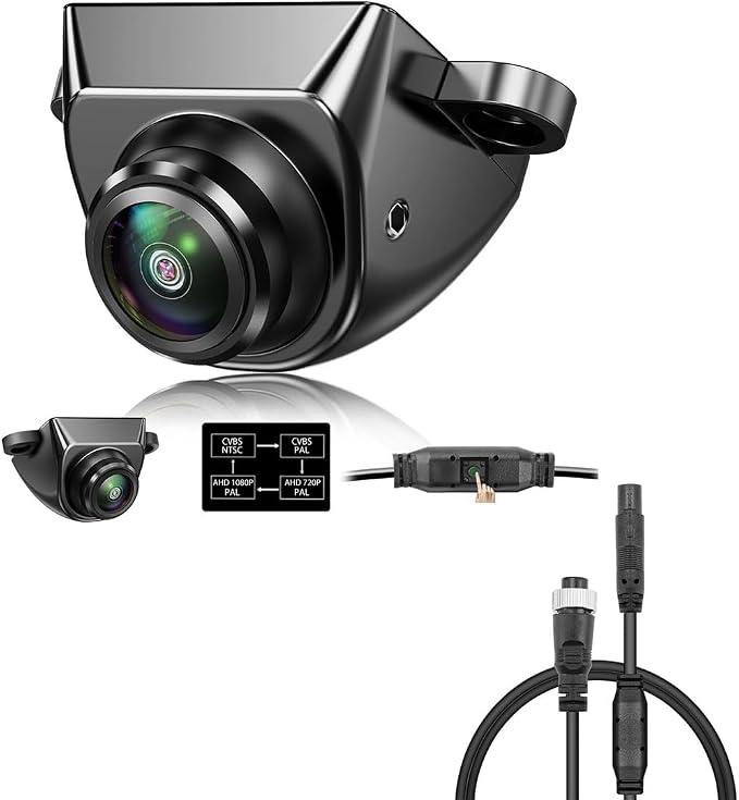 AHD 1080P Vehicle Backup Camera with Adjustable Lens+4Pin Male to M12 Aviation Female Cable Plug Adapter Converter