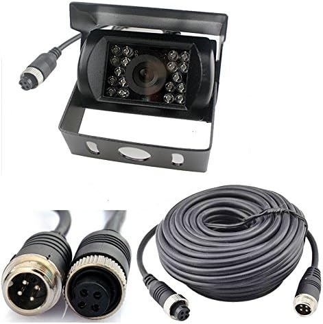 4Pin 18 LED IR Night Vision CCD Car Rear View Parking Reverse Camera + 4 Pin Connector Extension Cable for 12V/24V Bus Truck Trailer RV Caravan(Black Camera with 10m/33ft Cable)