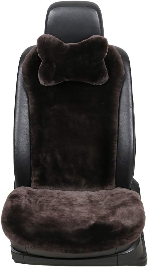 OGLAND 100% Natural Fur Sheepskin Universal car seat Covers for seat Cushion Accessories Automobiles (3 Pack Front, Teak)