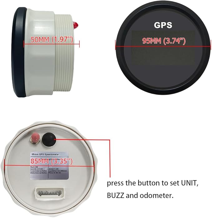 85mm 3-3/8" Digital Speedometer GPS Odometer COG Trip with 7 Backlights 12VDC 24V for Motorbike Boat Truck Racing Car (Black&Black)