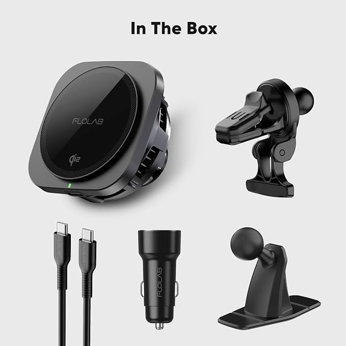 FLOLAB Qi2 15W Wireless Car Charger for iPhone 16/15/14/13/12 Qi2 Car Charger, Magnetic Vent Mount/Dashboard Mount Car Phone Holder, Fast Charging with Cooling