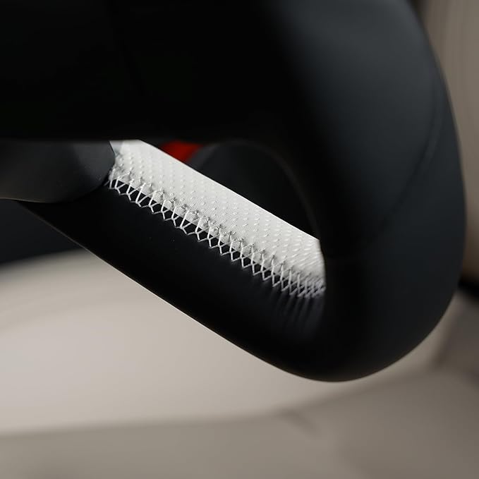 MEWANT Hand Stitched Tesla Model S Yoke Real Leather Steering Wheel Cover Wrap for Tesla Model S 2021-2023 / Model X 2021-2023 Tesla Yoke Steering Wheel Accessories(3D Style)